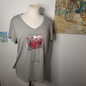 Wine all day gray T-shirt tee XL cozy pullover short sleeve wino vino lounge